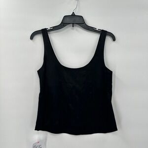 New Topshop Black Sleeveless Tank Top size 4 Satin Scoop Neck Minimalist